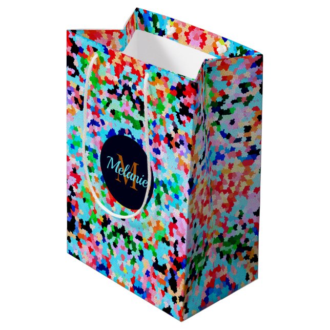 Colourful Confetti Abstract Mosaic Pattern Neck Ti Medium Gift Bag (Back Angled)