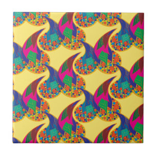 Colourful confetti abstract Paisley Rainbow drops Tile