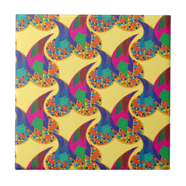 Colourful confetti abstract Paisley Rainbow drops Tile (Front)