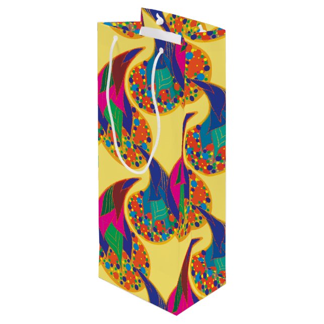 Colourful confetti abstract Paisley Rainbow drops Wine Gift Bag (Back Angled)