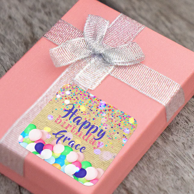 Colourful Confetti And Balloons Happy Birthday Square Sticker | Zazzle