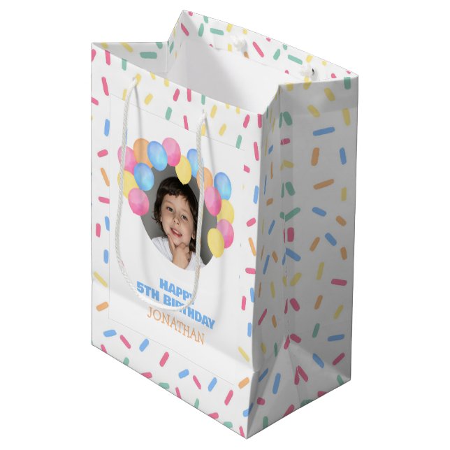 Colourful Confetti Balloon Arch Photo Birthday Medium Gift Bag (Front Angled)