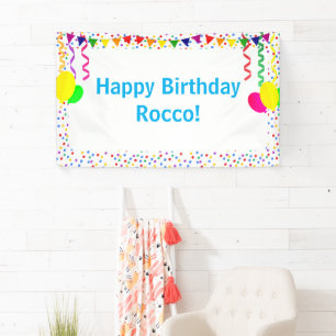 Colourful Confetti & Balloons Kids Happy Birthday  Banner