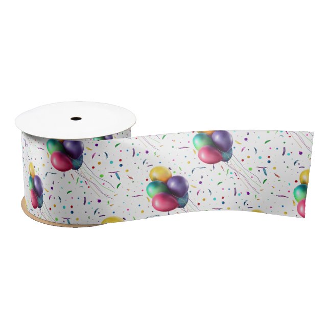 Colourful Confetti & Balloons Satin Ribbon (Spool)