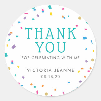 Colourful Confetti Birthday Celebration Thank You Classic Round Sticker