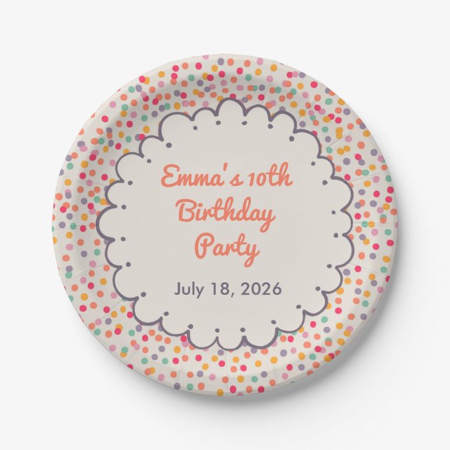 Colourful Confetti Birthday Paper Plates (Front)