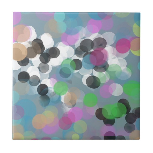 Colourful Confetti Bokeh Dots Ceramic Tile (Front)