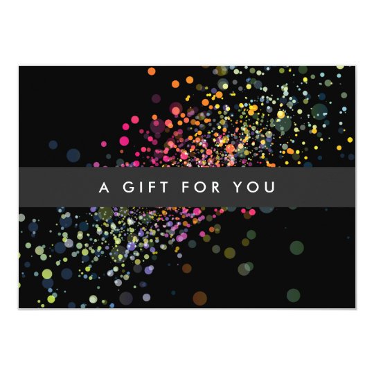 Colourful Confetti Bokeh on Black Gift Certificate Card