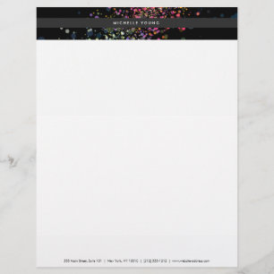 Colourful Confetti Bokeh on Black Modern Custom Letterhead