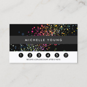 Colourful Confetti Bokeh on Black Modern Loyalty Card