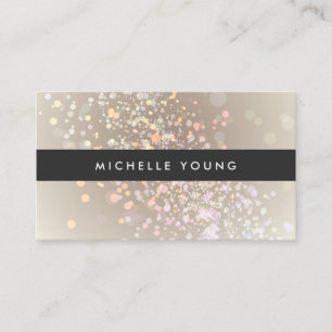 Colourful Confetti Bokeh on Tan Modern Business Card