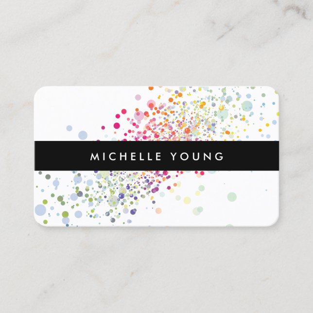 Colourful Confetti Bokeh on White Modern II Business Card (Front)