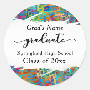 Colourful Confetti Brushstroke Graduation 3 Classic Round Sticker