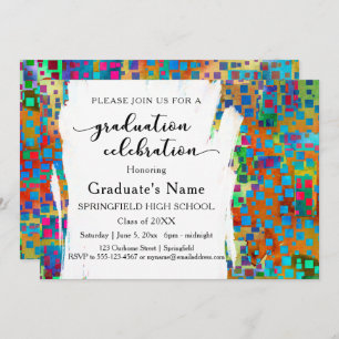 Colourful Confetti & Brushstrokes Graduation Party Invitation