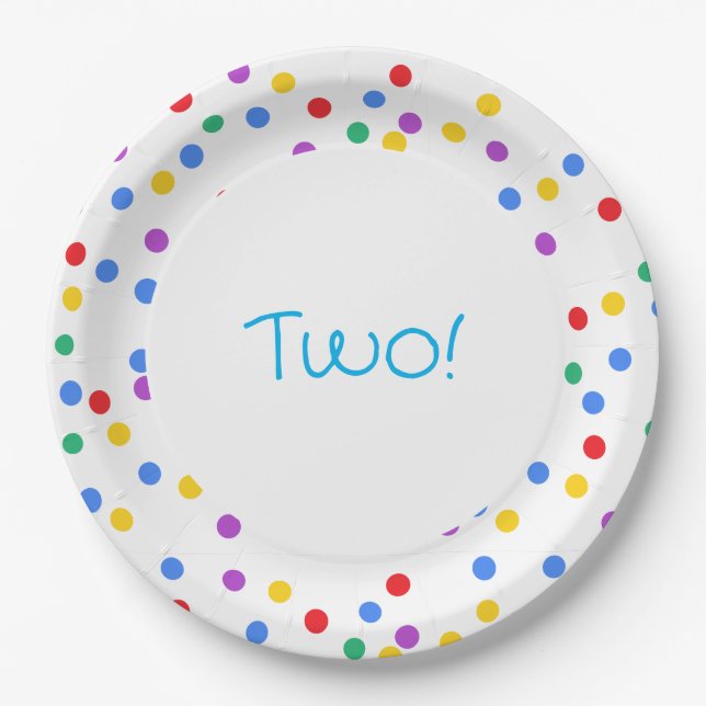 Colourful Confetti Dots 2nd Birthday Party Paper Plate (Front)