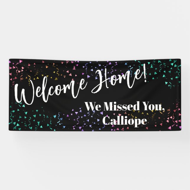 Colourful Confetti Festive Black Welcome Home Banner (Horizontal)