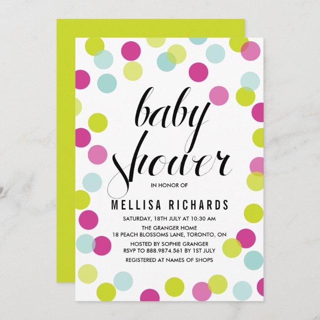 Colourful Confetti Frame Baby Shower Invitation (Front/Back)