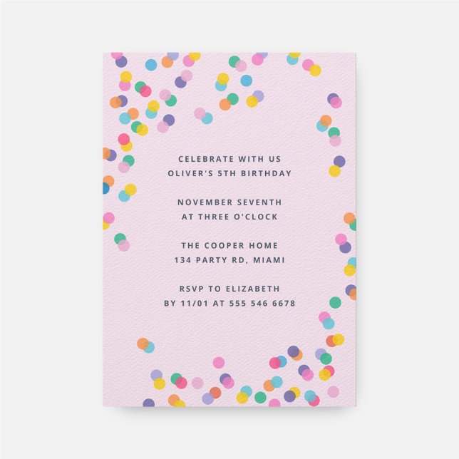 Colourful Confetti Girl's Birthday Pink Invitation (Creator Uploaded)