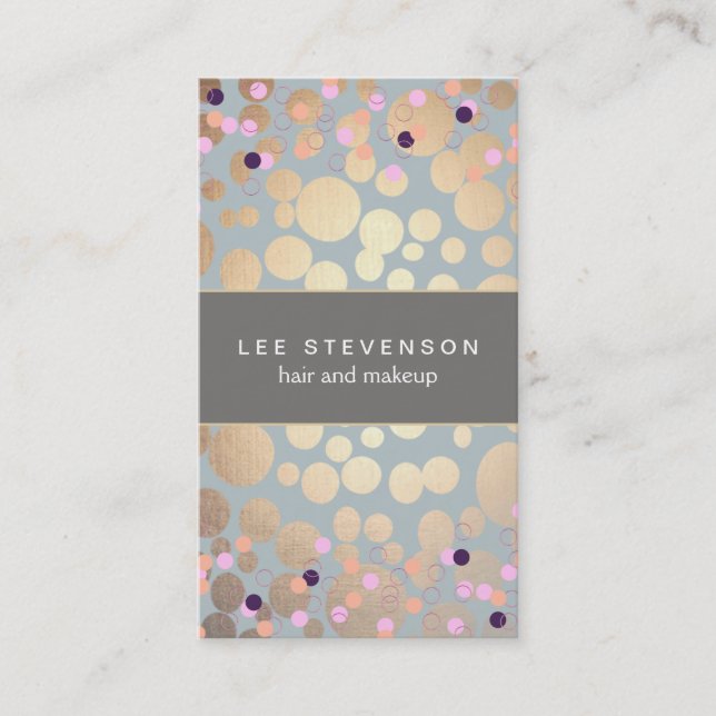 Colourful Confetti & Gold Chic Modern Beauty Salon Business Card (Front)