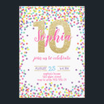 Colourful Confetti Gold Number Girl 10th Birthday Invitation<br><div class="desc">Colourful Confetti Gold Number Girl 10th Birthday</div>