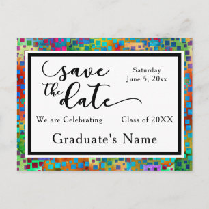 Colourful Confetti Graphic Graduation Save the Dat Announcement Postcard