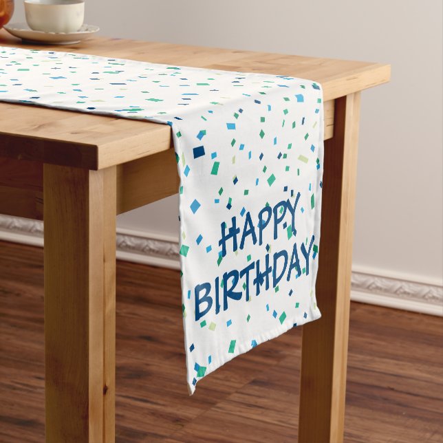 Colourful Confetti Happy Birthday Celebration Shor Short Table Runner (In Situ)