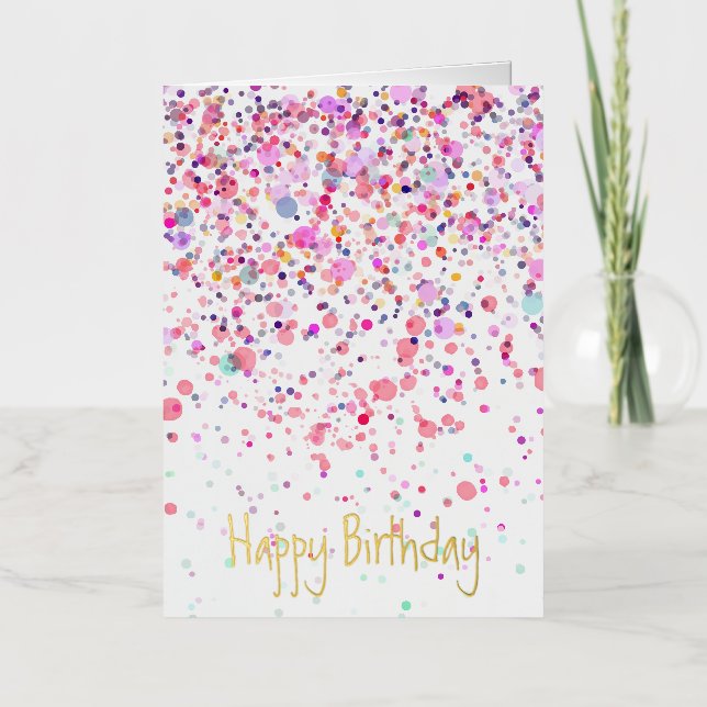 Colourful Confetti Happy Birthday Gold Foil Greeting Card (Front)
