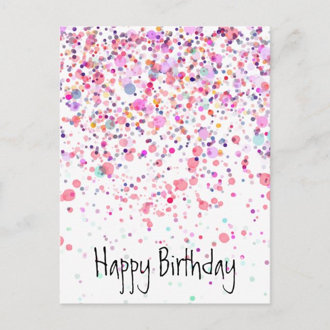 Colourful Confetti Happy Birthday Pink Postcard (Front)