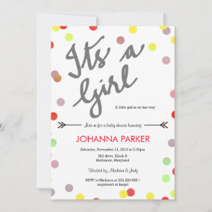 Colourful Confetti Its A Girl Baby Shower Modern Invitation