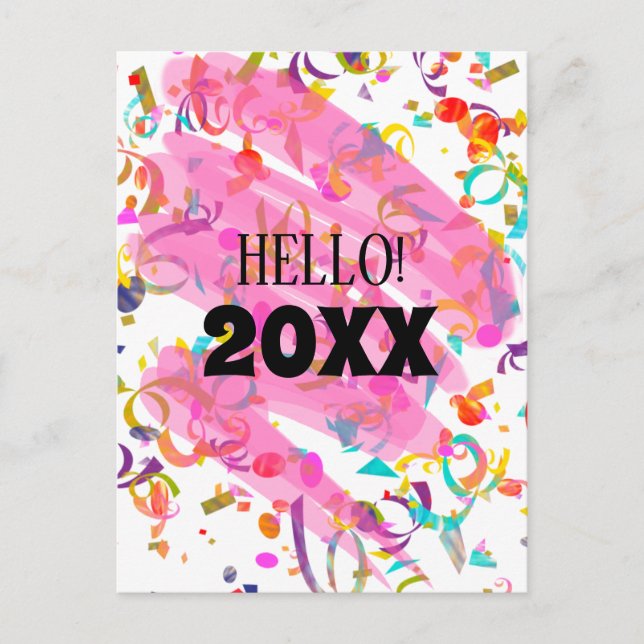 Colourful Confetti New Year Pink Squiggle Template (Front)