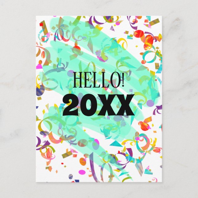 Colourful Confetti New Year Teal Squiggle Template (Front)