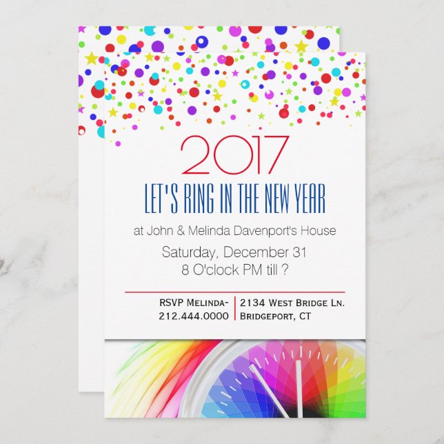 Colourful Confetti New Years Party Invitation (Front/Back)