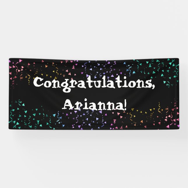 Colourful Confetti on Black Bold Congratulations Banner (Horizontal)