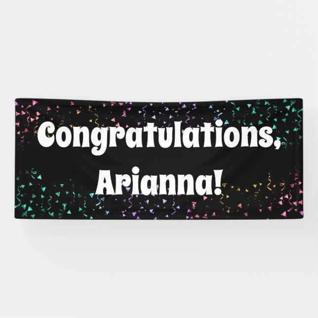 Colourful Confetti on Black Congratulations Banner (Horizontal)