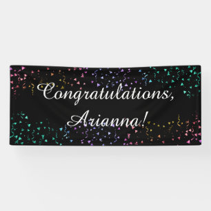 Colourful Confetti on Black Elegant Congratulation Banner