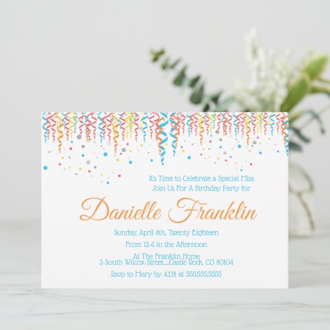 Colourful Confetti Party Invite (Standing Front)