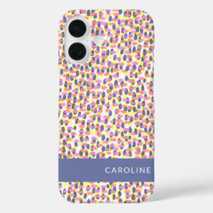 Colourful Confetti Pattern Blue Personalised Name  iPhone 16 Case