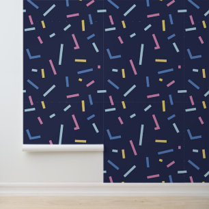 Colourful Confetti Pattern Navy Blue Wallpaper