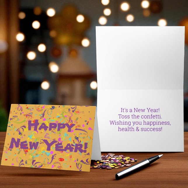 Colourful Confetti Personalised Celebratory Festiv Holiday Card (confetti cover folding greeting card template text front and inside)