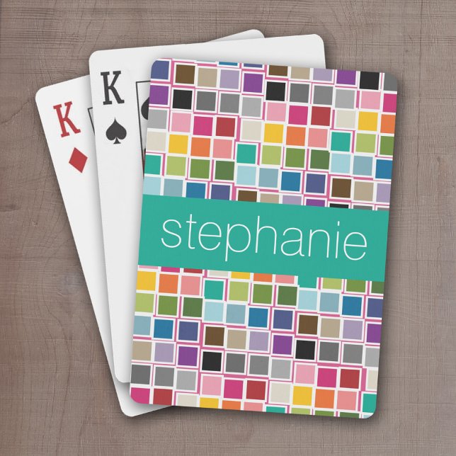 Colourful Confetti Pink Lime Green Custom Name Playing Cards (Personalize this set of playing cards with a monogram and funky confetti patterns)