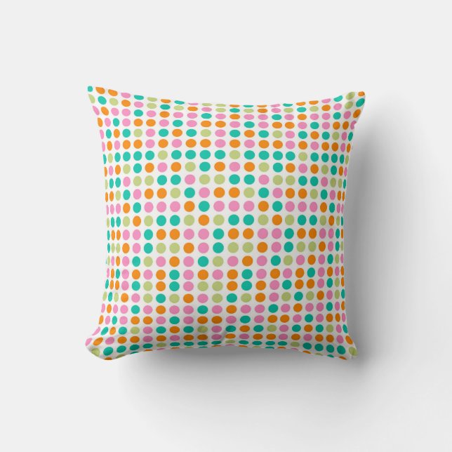Colourful confetti polka dots retro 60s art cushion (Front)