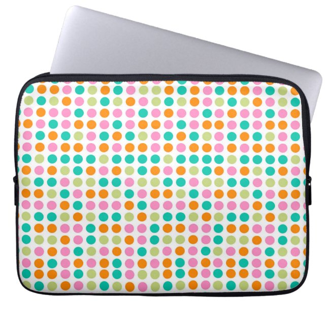 Colourful confetti polka dots retro 60s art laptop sleeve (Front)