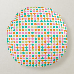 Colourful confetti polka dots retro 60s art round cushion