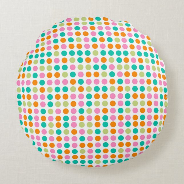 Colourful confetti polka dots retro 60s art  round cushion (Front)