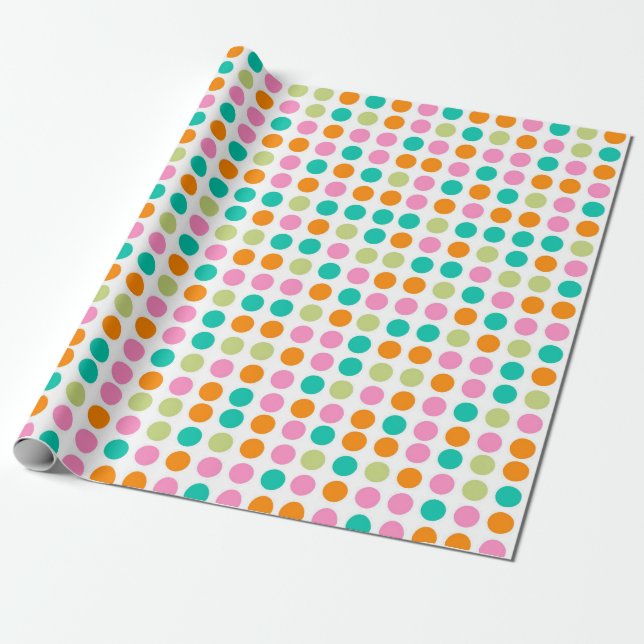Colourful confetti polka dots retro 60s art wrapping paper (Unrolled)