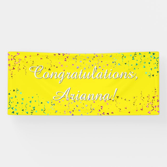 Colourful Confetti Script Congratulations Yellow Banner (Horizontal)
