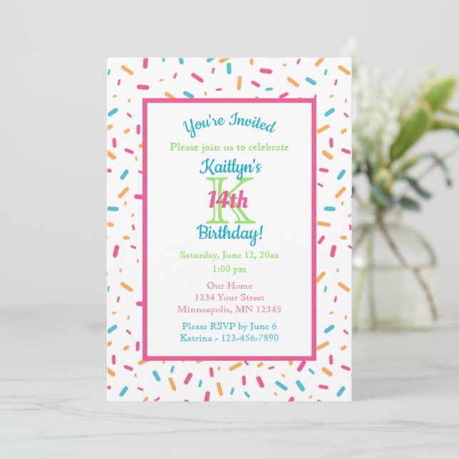 Colourful Confetti Sprinkles | Birthday Party Invitation (Standing Front)