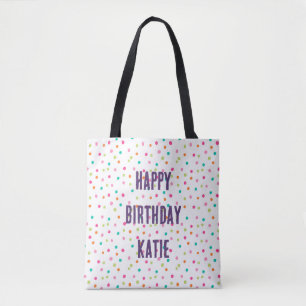 Colourful confetti sprinkles polka dot rainbow tote bag
