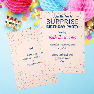 Colourful Confetti Surprise Birthday Party  Invitation