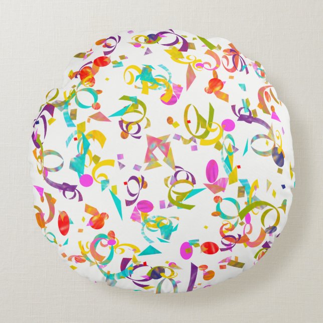 Colourful Confetti Toss Artwork Round Cushion (Front)